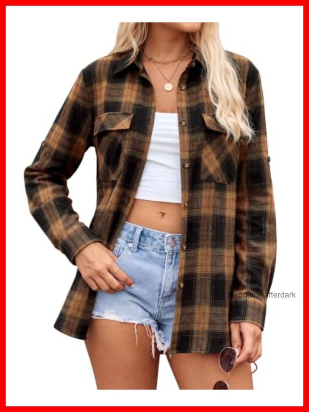 Siliteelon Plaid Flannel Shirt Long Sleeve Button Down Women's